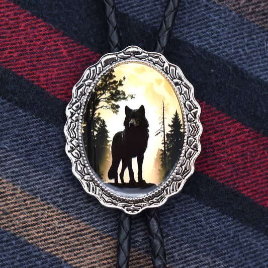 mens bolo tie man,womens ladies bolo,black tie brown tie,lone wolf coyote,spirit animal wolf,wolf bolo tie,wolf belt buckle,western bolo tie,western print shirt,vintage wolf sweater,full moon werewolf,full moon wolf,silkscreen print