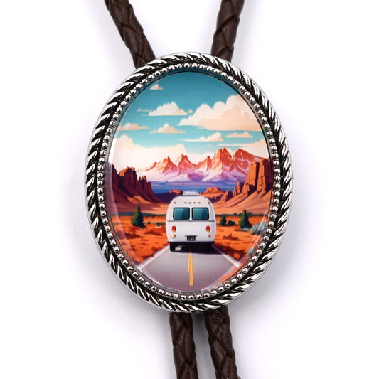mens bolo tie man,gift for man,glamping accesory,campground manager,arizona new mexico,route 66 tie,motorhome road trip,RV camper top,motorhome tie,camper van sleeper,grand canyon,national park,yellowstone park