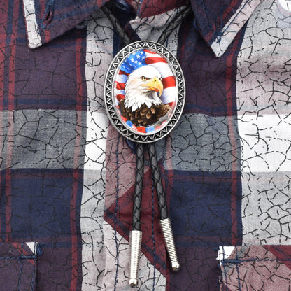 bola string bolo tie,gift for man mens,cowboy bolo tie,patriotic gift,veterans day tie,memorial day tie,man mens bolo tie,bald eagle usa,soaring eagle USA,retired army navy,retired air force,american flag,4th of july tie